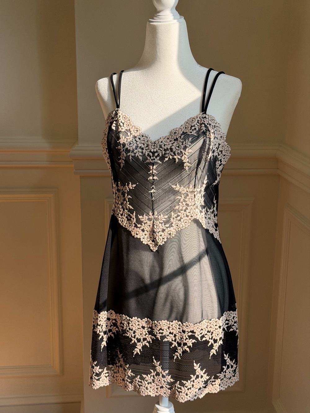Wacoal Black Slip with White Lace Accents